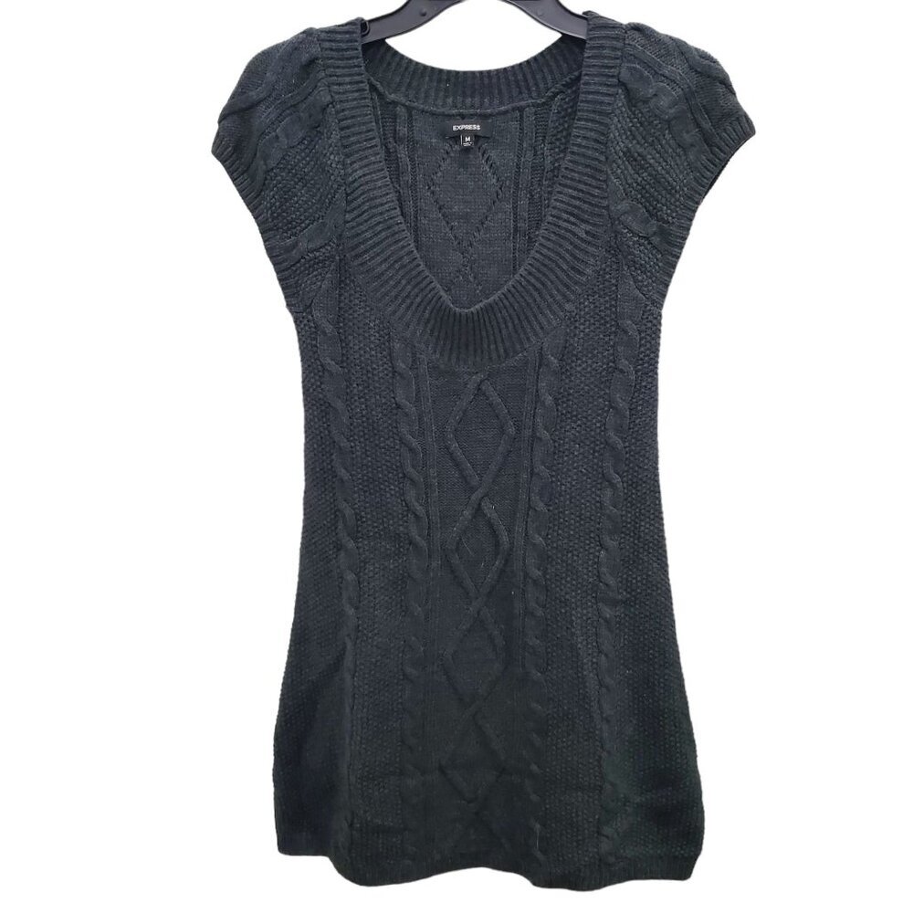 Express‎ Women's Y2K Charcoal 100% Acrylic Cable Knit Scoop Sweater Dress Size M